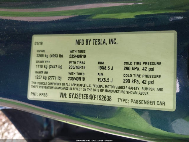 Tesla Model 3 Long Range/performance 2019 5YJ3E1EB4KF192638 Image 9