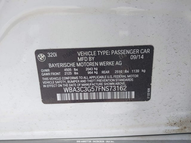 Продаж на аукціоні авто 2015 Bmw 320i Xdrive, vin: WBA3C3G57FNS73162, номер лоту: 44957739
