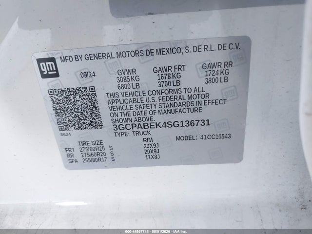 Продажа на аукционе авто 2025 Chevrolet Silverado 1500 2wd  Short Bed Custom, vin: 3GCPABEK4SG136731, номер лота: 44957748