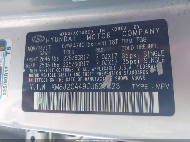 Aukcja sprzedaży 2018 Hyundai Tucson Se, vin: KM8J2CA49JU627223, numer aukcji: 44957752