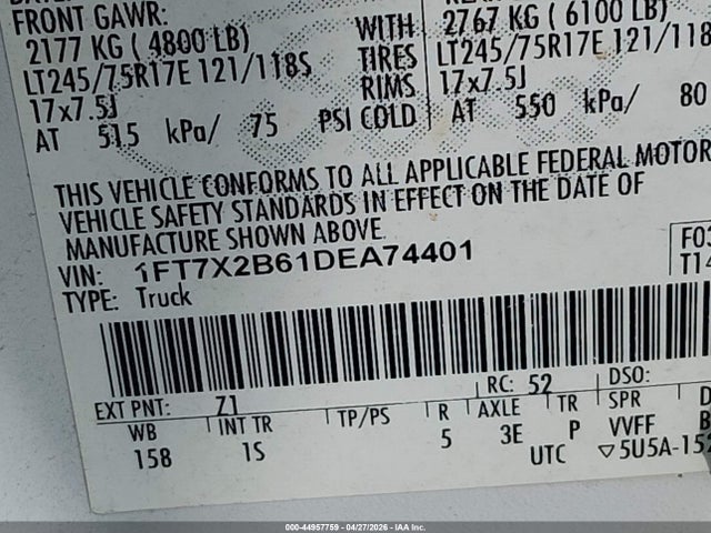 Продаж на аукціоні авто 2013 Ford F-250 Xl, vin: 1FT7X2B61DEA74401, номер лоту: 44957759