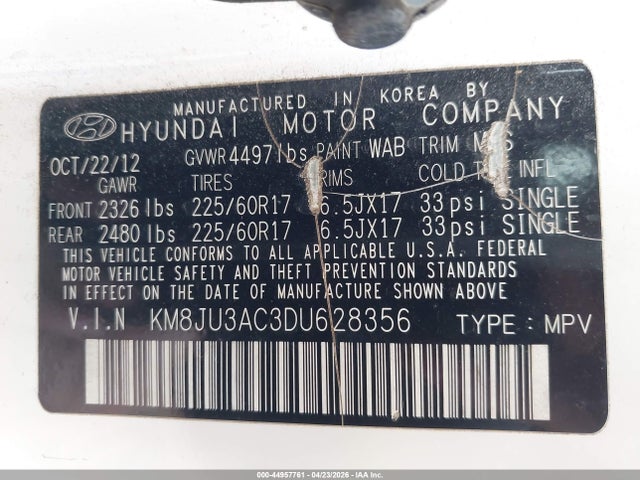 Продаж на аукціоні авто 2013 Hyundai Tucson Gls, vin: KM8JU3AC3DU628356, номер лоту: 44957761