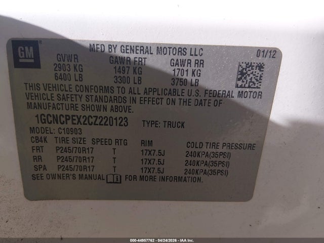 Продажа на аукционе авто 2012 Chevrolet Silverado 1500 Work Truck, vin: 1GCNCPEX2CZ220123, номер лота: 44957762