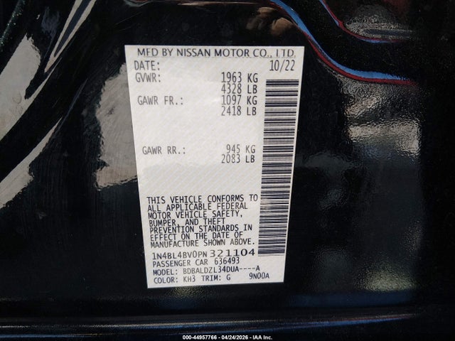 1N4BL4BV0PN321104 Nissan Altima S Fwd
