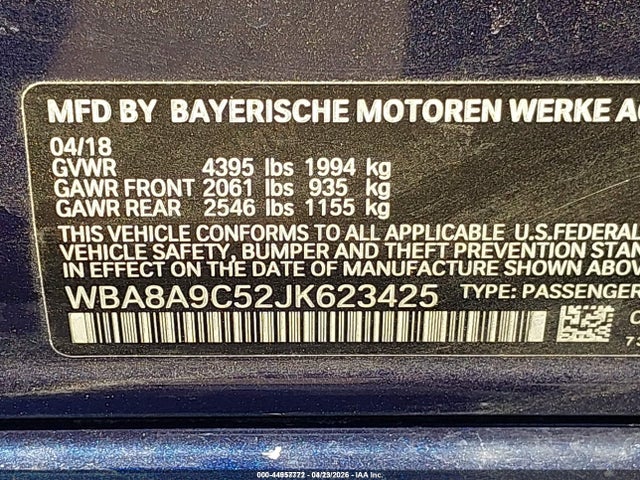 Aukcja sprzedaży 2018 Bmw 320i, vin: WBA8A9C52JK623425, numer aukcji: 44957772