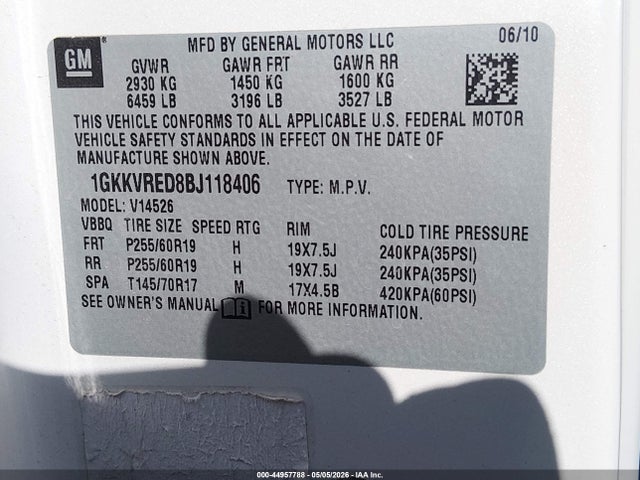 2011 Gmc Acadia Slt-1 მანქანა იყიდება აუქციონზე, vin: 1GKKVRED8BJ118406, აუქციონის ნომერი: 44957788