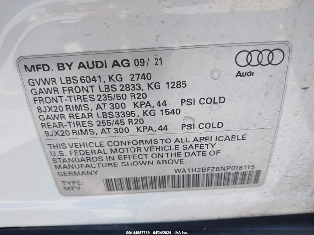 WA1H2BFZ8NP016115 Audi Q4 E-tron Premium Plus 50 Quattro