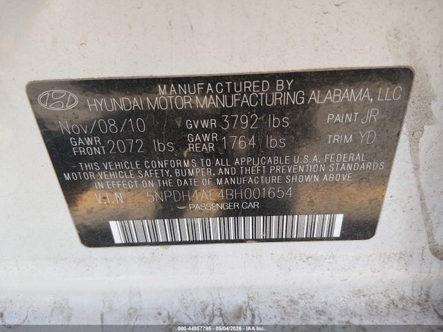 Aukcja sprzedaży 2011 Hyundai Elantra Gls, vin: 5NPDH4AE4BH001654, numer aukcji: 44957795