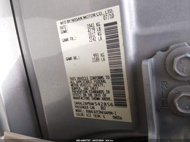 Aukcja sprzedaży 2010 Nissan Altima 2.5 S, vin: 1N4AL2AP9AN542856, numer aukcji: 44957797