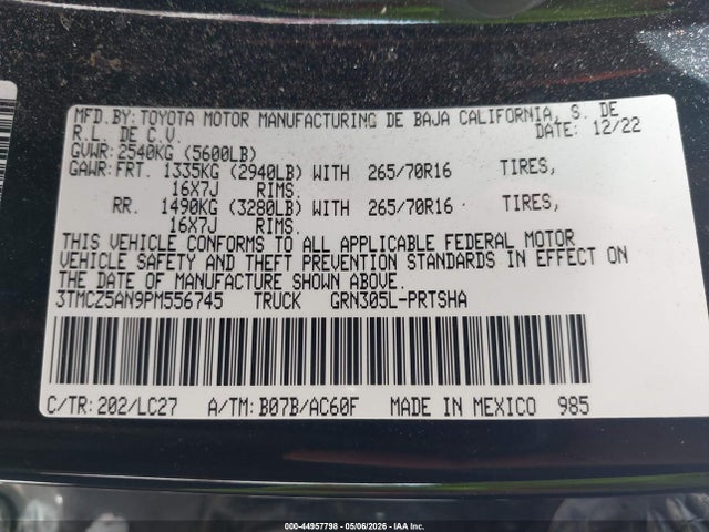 Aukcja sprzedaży 2023 Toyota Tacoma Trd Off Road, vin: 3TMCZ5AN9PM556745, numer aukcji: 44957798