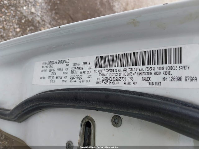 Продаж на аукціоні авто 2012 Ram 2500 Slt, vin: 3C6TD4DL0CG165731, номер лоту: 44957800