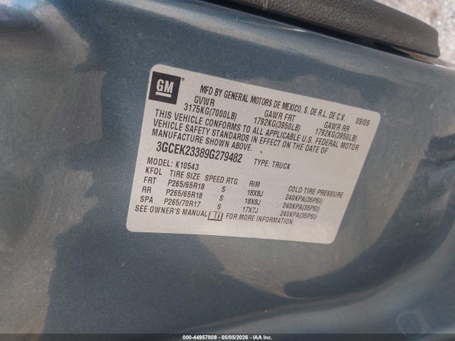 Aukcja sprzedaży 2009 Chevrolet Silverado 1500 Lt, vin: 3GCEK23389G279482, numer aukcji: 44957809