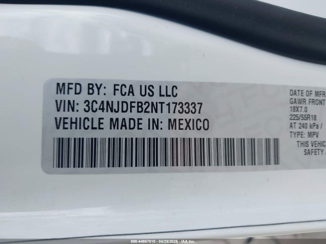 2022 Jeep Compass Latitude Lux 4x4 მანქანა იყიდება აუქციონზე, vin: 3C4NJDFB2NT173337, აუქციონის ნომერი: 44957810
