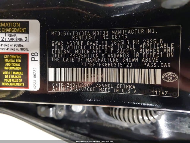 4T1BF1FK8HU315120 Toyota CAMRY XSE