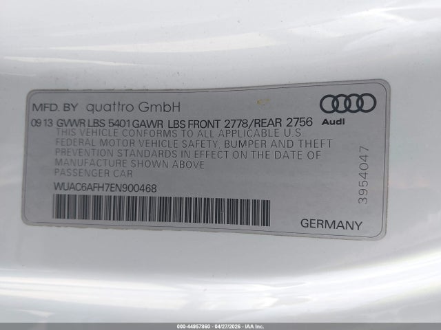 2014 Audi Rs 5 4.2 მანქანა იყიდება აუქციონზე, vin: WUAC6AFH7EN900468, აუქციონის ნომერი: 44957860