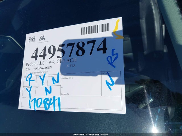 Aukcja sprzedaży 2014 Volkswagen Jetta 1.8t Se, vin: 3VWD17AJ5EM380291, numer aukcji: 44957874