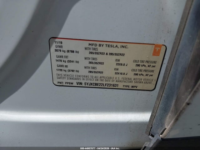 Продаж на аукціоні авто 2020 Tesla Model X Long Range Dual Motor All-wheel Drive/long Range Plus Dual Motor All-wheel Drive, vin: 5YJXCBE22LF231631, номер лоту: 44957877