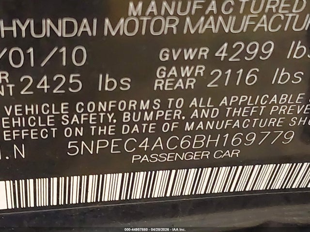 44957880 :رقم المزاد ، 5NPEC4AC6BH169779 vin ، 2011 Hyundai Sonata Ltd مزاد بيع