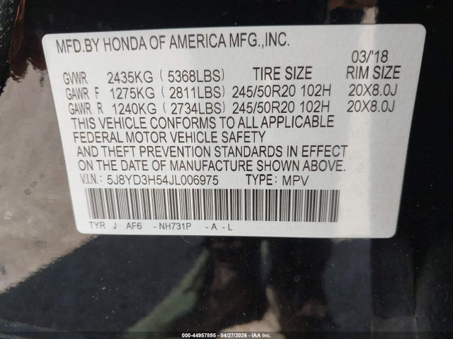 2018 Acura Mdx Technology Package   Acurawatch Plus Pkg მანქანა იყიდება აუქციონზე, vin: 5J8YD3H54JL006975, აუქციონის ნომერი: 44957895