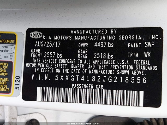 5XXGT4L32JG218556 KIA Optima Lx