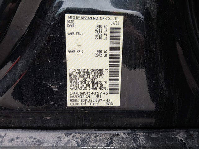 Aukcja sprzedaży 2015 Nissan Altima 2.5 S, vin: 1N4AL3AP3FC435746, numer aukcji: 44957918