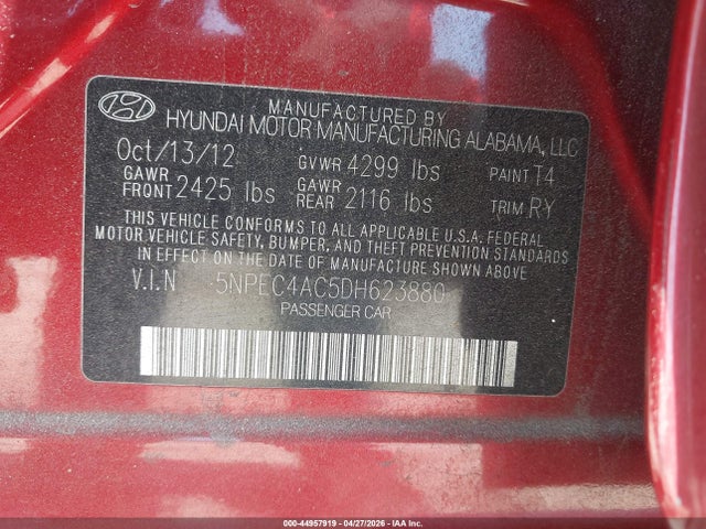 Продаж на аукціоні авто 2013 Hyundai Sonata Se, vin: 5NPEC4AC5DH623880, номер лоту: 44957919