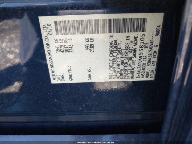 44957925 :رقم المزاد ، 1N4AL2AP0AN558105 vin ، 2010 Nissan Altima 2.5 S مزاد بيع