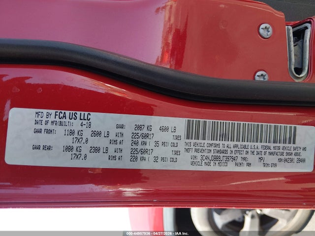 Продаж на аукціоні авто 2018 Jeep Compass Latitude 4x4, vin: 3C4NJDBB9JT397947, номер лоту: 44957936