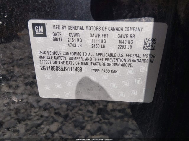 Aukcja sprzedaży 2018 Chevrolet Impala 1lt, vin: 2G1105S35J9111488, numer aukcji: 44957945