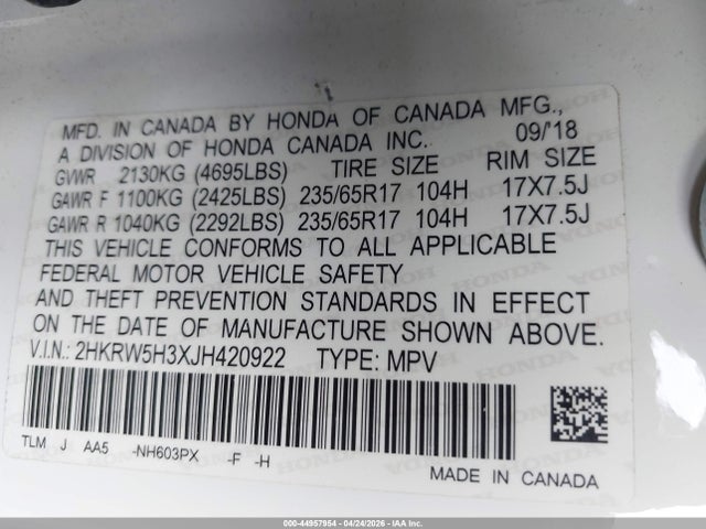 2HKRW5H3XJH420922 Honda CR-V LX