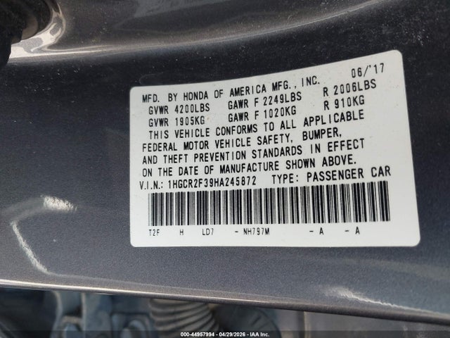 1HGCR2F39HA245872 Honda ACCORD LX