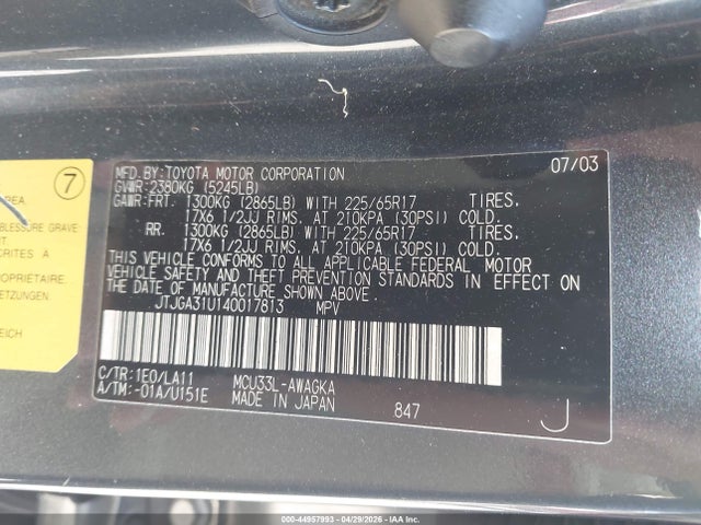 Aukcja sprzedaży 2004 Lexus Rx 330, vin: JTJGA31U140017813, numer aukcji: 44957993