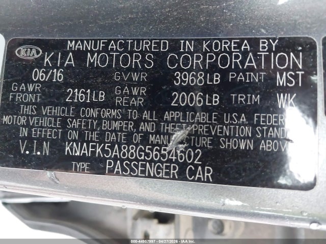Продажа на аукционе авто 2016 Kia Forte Lx, vin: KNAFK5A88G5654602, номер лота: 44957997