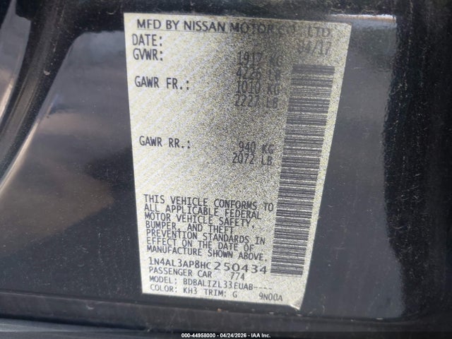 1N4AL3AP8HC250434 Nissan Altima 2.5 Sv