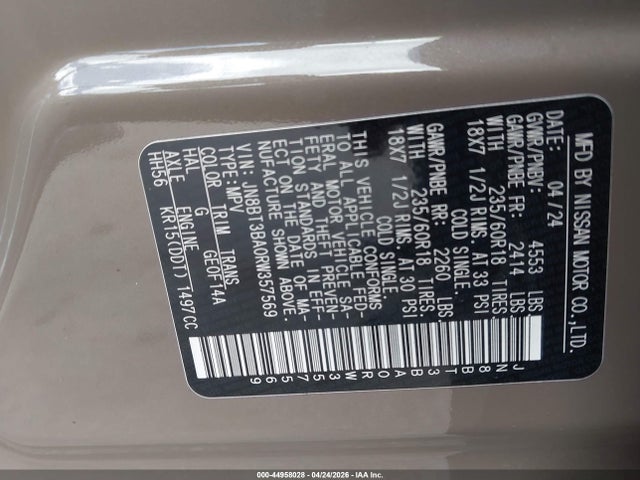 Aukcja sprzedaży 2024 Nissan Rogue Sv Fwd, vin: JN8BT3BA0RW357569, numer aukcji: 44958028