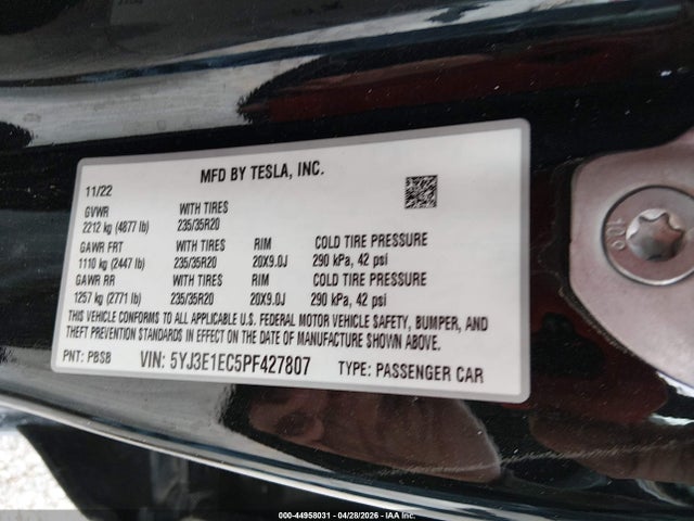 Продажа на аукционе авто 2023 Tesla Model 3 Performance Dual Motor All-wheel Drive, vin: 5YJ3E1EC5PF427807, номер лота: 44958031