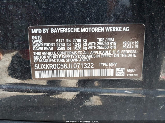 Aukcja sprzedaży 2018 Bmw X5 Xdrive35i, vin: 5UXKR0C56JL071322, numer aukcji: 44958035