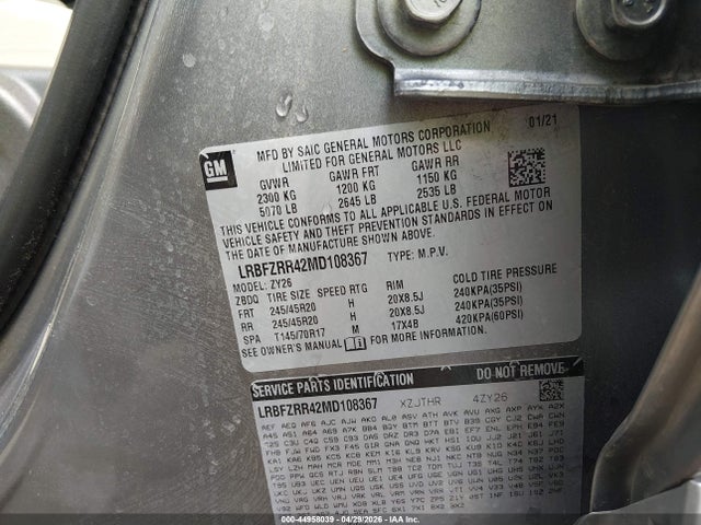 44958039 :رقم المزاد ، LRBFZRR42MD108367 vin ، 2021 Buick Envision Fwd Avenir مزاد بيع