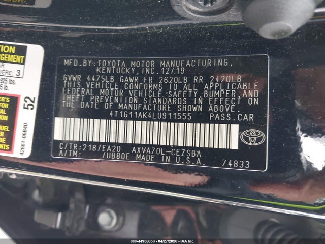 4T1G11AK4LU911555 Toyota CAMRY SE