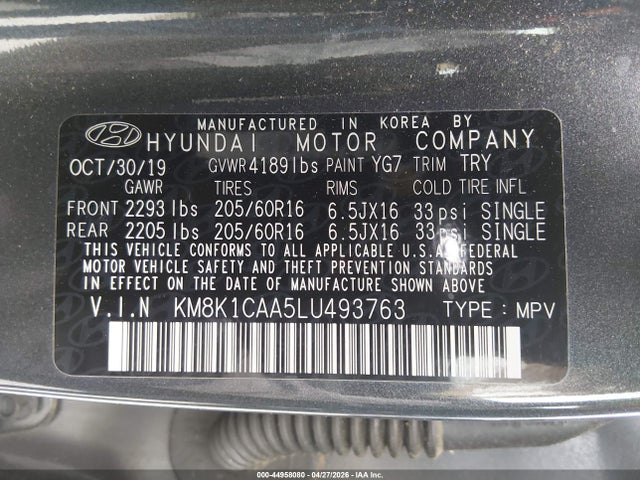 Aukcja sprzedaży 2020 Hyundai Kona Se, vin: KM8K1CAA5LU493763, numer aukcji: 44958080