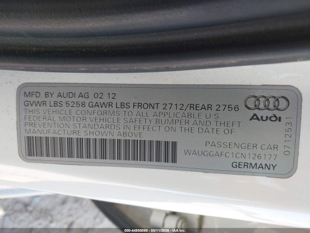 Продажа на аукционе авто 2012 Audi A6 3.0 Premium, vin: WAUGGAFC1CN126177, номер лота: 44958090