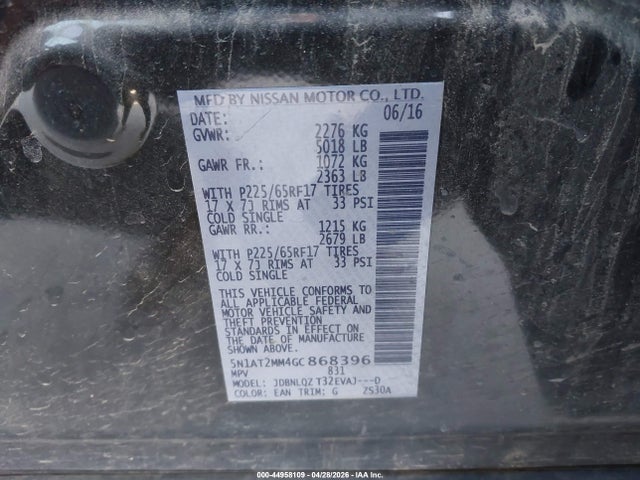 5N1AT2MM4GC868396 Nissan ROGUE SV