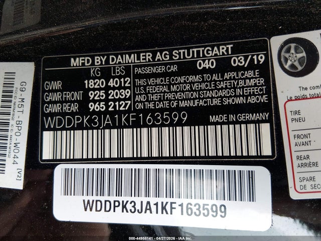 2019 Mercedes-benz Slc 300 მანქანა იყიდება აუქციონზე, vin: WDDPK3JA1KF163599, აუქციონის ნომერი: 44958141