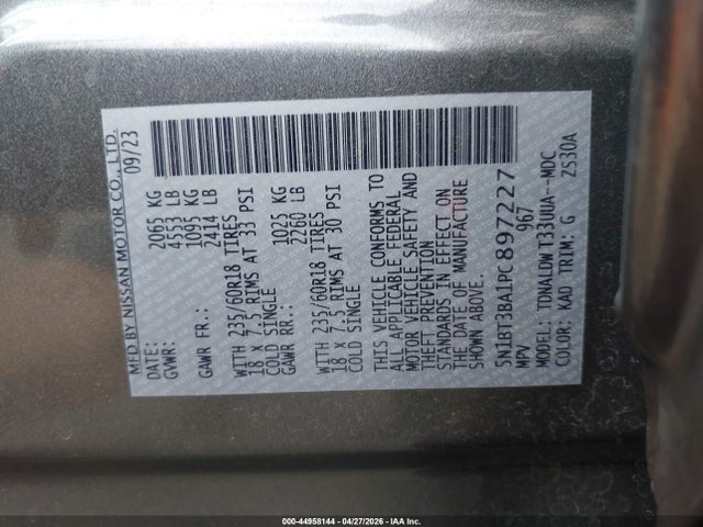 2023 Nissan Rogue Sv Fwd მანქანა იყიდება აუქციონზე, vin: 5N1BT3BA1PC897227, აუქციონის ნომერი: 44958144