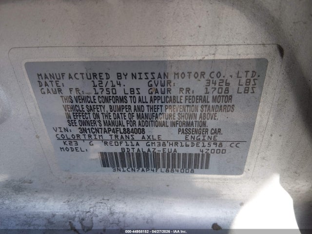 Nissan Versa 1.6 S+ 2015 3N1CN7AP4FL884008 Image 9
