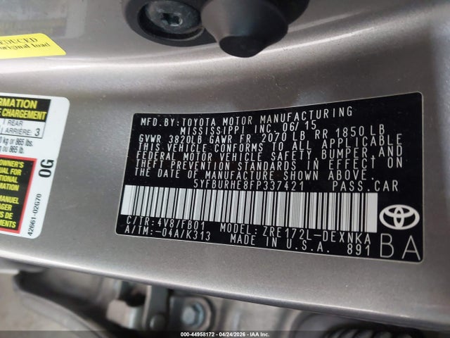 5YFBURHE8FP337421 Toyota Corolla Le Plus