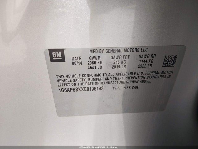 Продажа на аукционе авто 2014 Cadillac Cts Standard, vin: 1G6AP5SXXE0196143, номер лота: 44958176