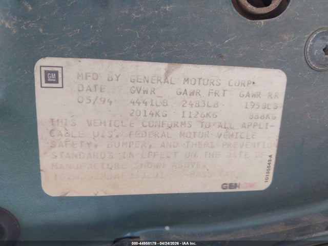 44958179 :رقم المزاد ، 1G2WJ52M3RF333201 vin ، 1994 Pontiac Grand Prix Se مزاد بيع