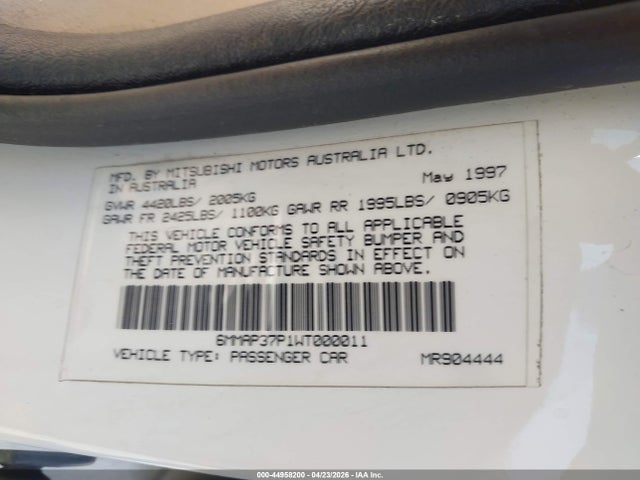 Aukcja sprzedaży 1998 Mitsubishi Diamante Es, vin: 6MMAP37P1WT000011, numer aukcji: 44958200