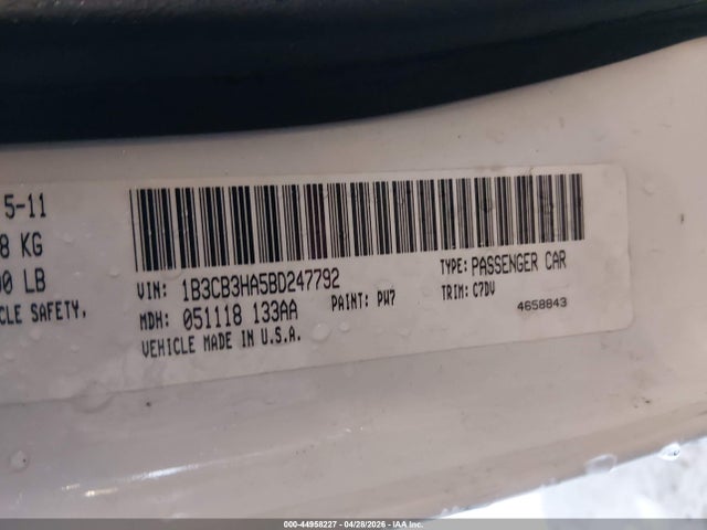 2011 Dodge Caliber Mainstreet მანქანა იყიდება აუქციონზე, vin: 1B3CB3HA5BD247792, აუქციონის ნომერი: 44958227